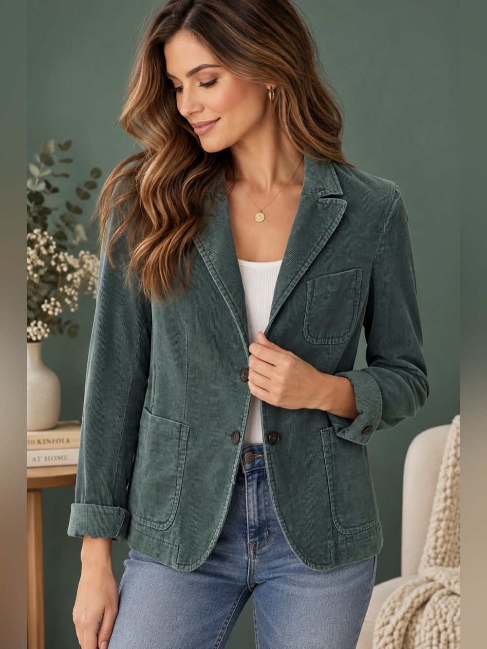 Montedoro Women’s Green Corduroy Blazer – Size 42 – Made in Italy